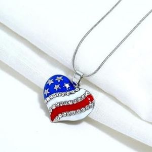 Beautiful Patriotic American Flag hear necklace